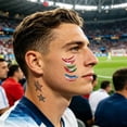 thumbnail image 1 of Tatuajes temporales para rostro y cuerpo: tatuajes de fútbol resistentes al agua para aficionados al deporte, decoraciones para animar a los hinchas en los partidos, divertidos recuerdos para fi, 1 of 6