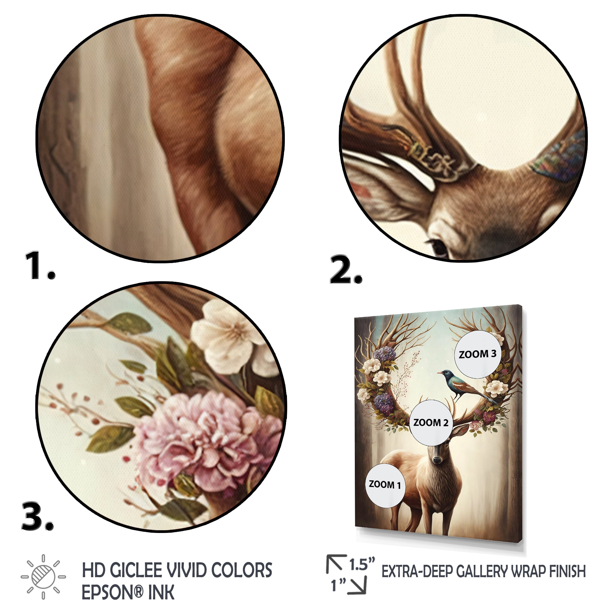 Designart Deer With Blooming Antlers I Canvas Wall Art