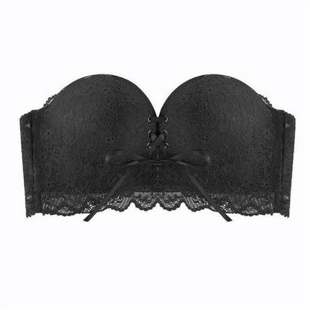 

Women Solid Lace Strapless Stealth Bra Wire Bra Bandage Brassiere Underwear Bra & Brief Sets Black XL