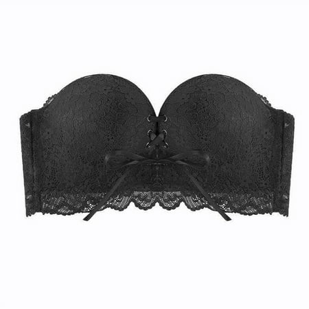 

Women Solid Lace Strapless Stealth Bra Wire Bra Bandage Brassiere Underwear Bra & Brief Sets Black L
