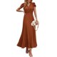 thumbnail image 1 of Vestido largo PRETTYGARDEN para mujer, cuello en V, cuello en V, volantes, marrón, 1 of 8