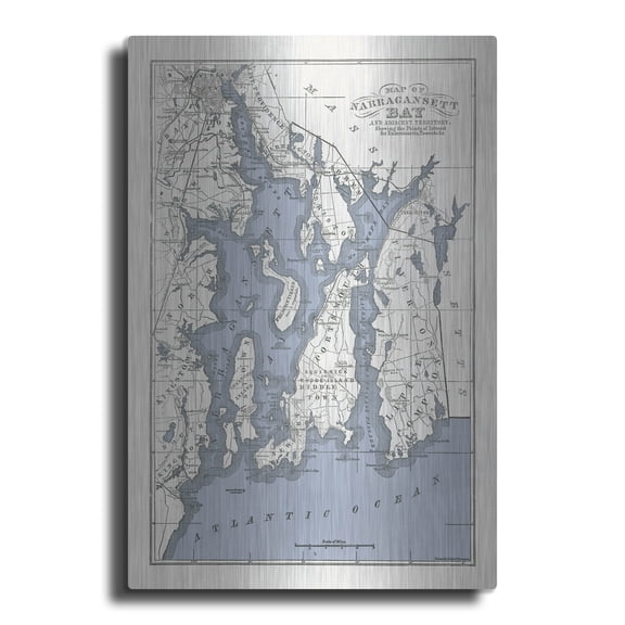 Luxe Metal Art 'Narragansett Bay Map 2' by Wild Apple Portfolio Metal Wall Art, 24" x 36"