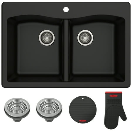 KRAUS Forteza™ 33” Dual Mount 50/50 Double Bowl Granite Kitchen Sink in