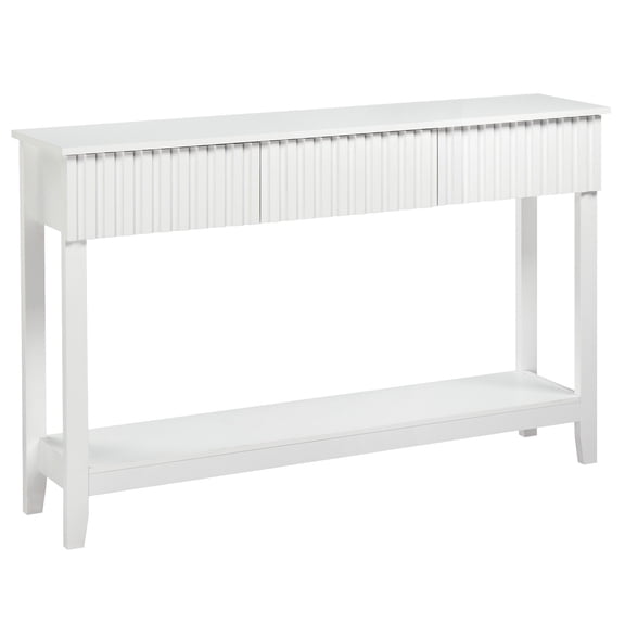 XiHuaZhaoChen Console Table Boho Entryway Table Narrow Long Sofa Table Hallway Foyer Behind Couch Table with 3 Drawers and Open Storage Shelf for Living Room and Corridor,White