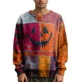 thumbnail image 2 of Kopltyrfg Halloween Sweater Men Spooky Pumpkin Face Patchwork Vintage Hoodie Stitched Print Warm Sweatshirt Casual Holiday Costumes Hot Pink M, 2 of 6