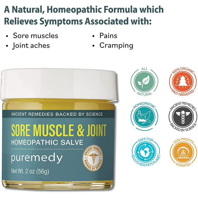 Puremedy Sore Muscles and Joint Relief Homeopathic Skin Salve, 2 oz