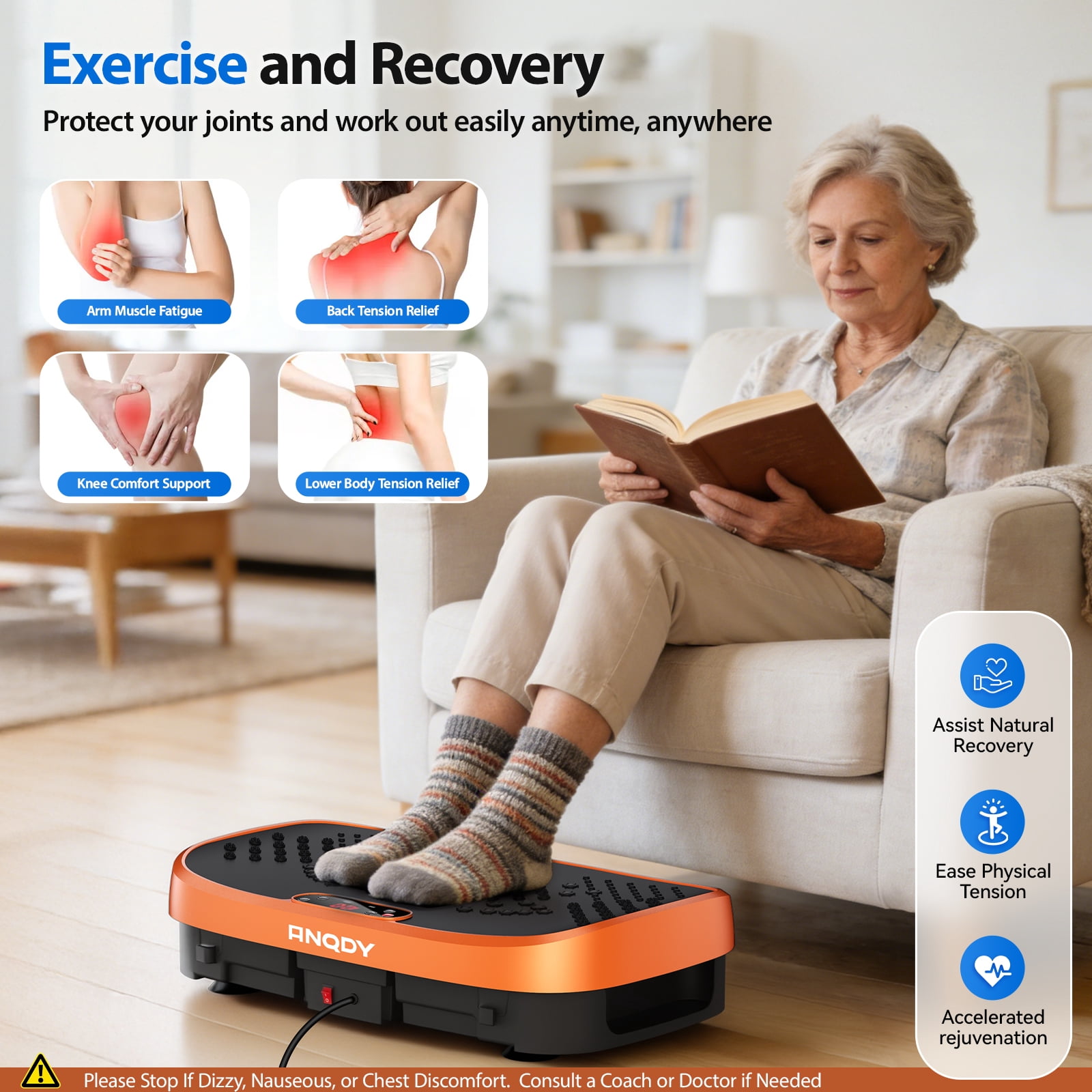 Anqdy Vibration Plate Exercise Machine for Lymphatic Drainage Full Body Vibrating Plate for Home Exercise Gym,450lb Capacity