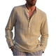 thumbnail image 1 of 100% de lino y algodón, gran oferta, camisas de manga larga para hombre, verano, Color sólido, cuello alto, informal, estilo playero, de talla grande, 1 of 2