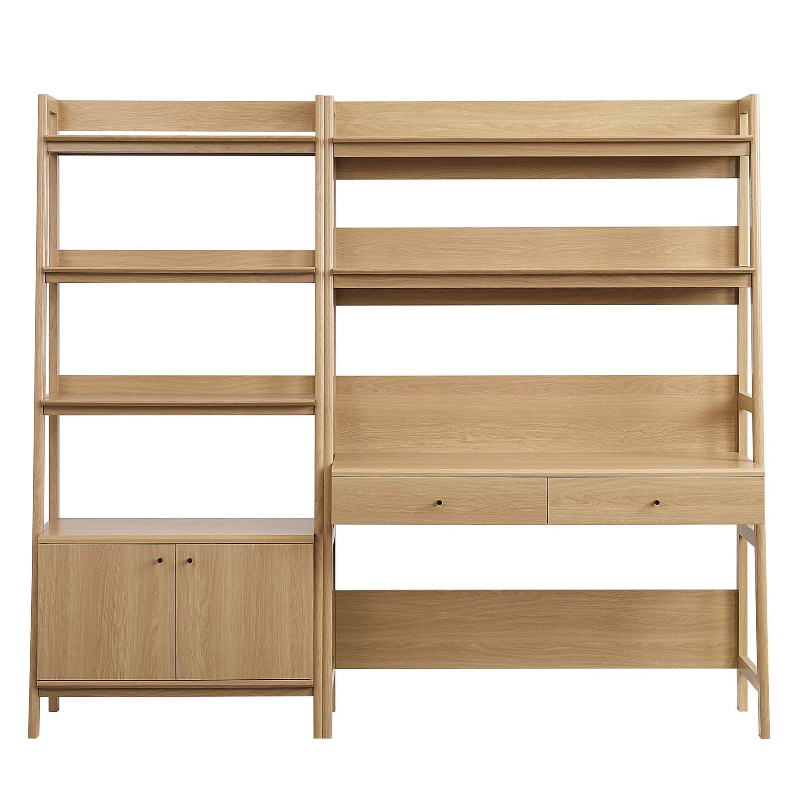 Modway 2-Piece Wood Office Desk and Bookshelf, Wood Oak, 161 lb