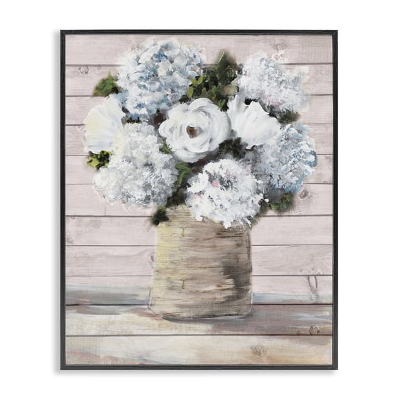 Stupell Industries Shabby Chic Flower Pot Green Blue Pink Black Framed Giclee Art, 11 x 14, by Julie DeRice