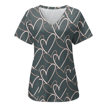 

TAIAOJING Scrubs for Women Casual Print Short Sleeve Pocket Clothes T Shirt Top