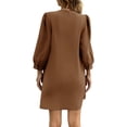 thumbnail image 5 of Solid Color Women 3/4 Sleeve Button Down Elegant Lady Dress, 5 of 6