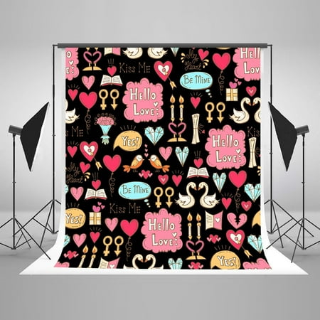 MOHome 5x7ft Valentine's Day Backdrops Pink Love Background Black Graffiti Wall Photo Booth Backdground