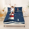 thumbnail image 3 of Manfei Minimalist Red White Lighthouse Wave Sailboat Queen Sheet Sets for Kids Boys and Girls, Nautical Print Bed Set 4pcs, 1 Flat Sheet, 1 Fitted Sheet and 2 Pillowcases, 3 of 6