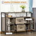 thumbnail image 4 of Homiyad Industrial Sideboard Buffet Cabinet, Coffee Bar Cabinet with Adjustable Shelves, Glass Doors, and 2 Drawers for Kitchen, Living Room, Gray, 4 of 8