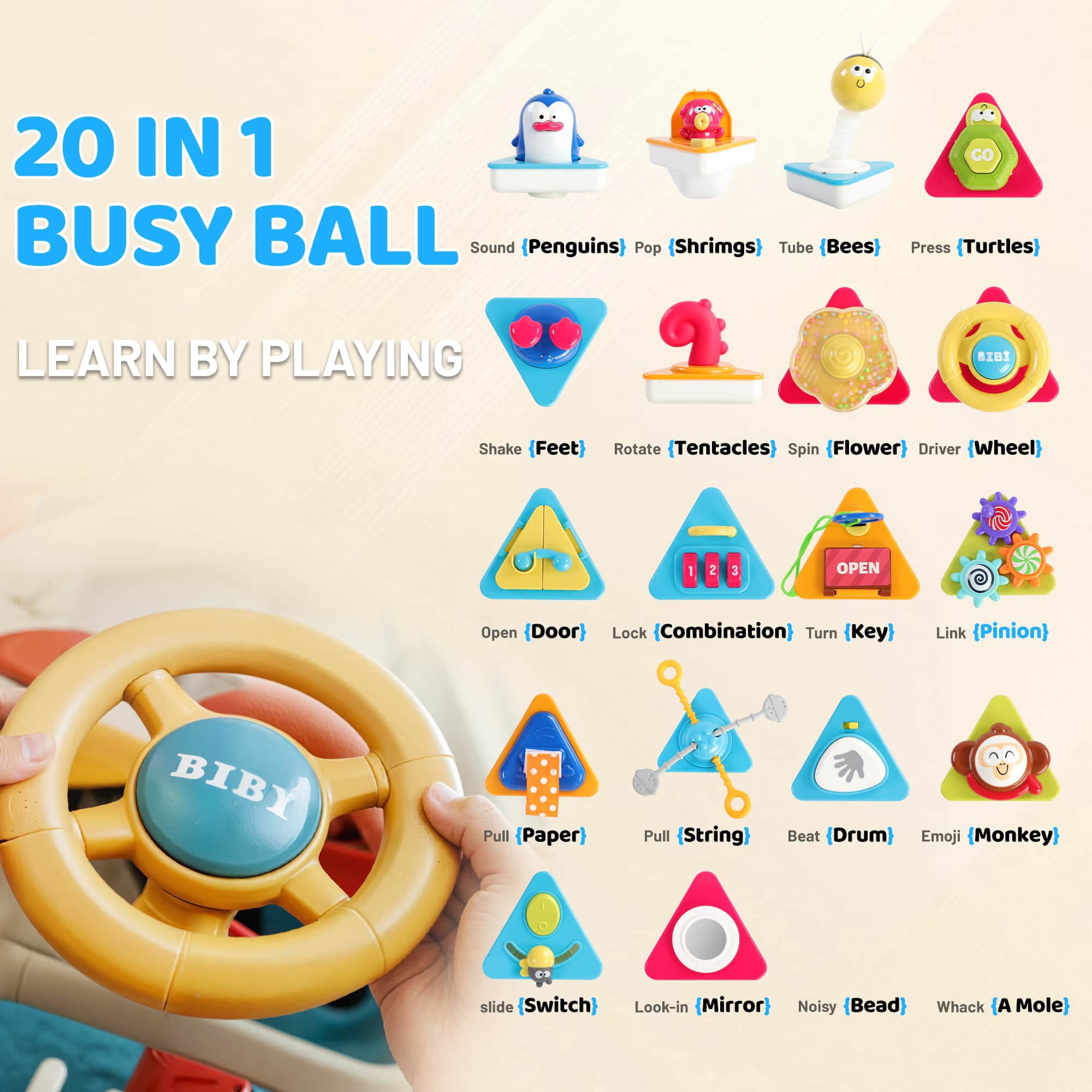 iYofe Montessori Toys for 1 Year Old, 20-In-1 Baby Activity Cube Toddler Learning Toys, Busy Sensory Board Travel Learning Toys for 1-3 Boys Girl Birthday Gifts