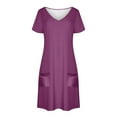 thumbnail image 4 of Ndbuld Plus Size Summer Dress for Women Womens Summer Short Sleeve Casual Dresses V-Neck Dress with Pockets Purple M, 4 of 8