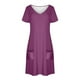 thumbnail image 3 of Vestido Corto de Verano de Moda de Color Sólido Vestido Casual de Cuello en V de Manga Corta, Desgaste Ligero de Poliéster para las Mujeres, Lavado de Manos, 3 of 7
