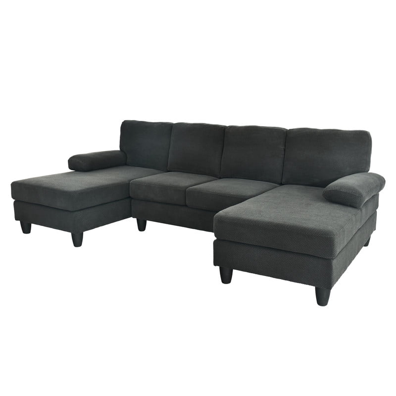 Upholstered U-Shaped Sectional Sofa, Deep Seat Sofa Couch with Dual Chaise, Plush Armrests, Modular Sofa for Living Room Apartment