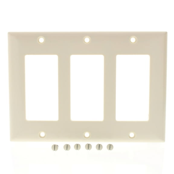 Pass & Seymour Legrand SP263-LAU 3-Gang Decorator GFCI Rocker Switch Wall Plate, Thermoset Plastic, Standard Size Cover, Light Almond