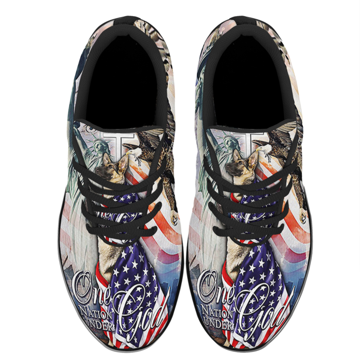 German Shepherd One Nation Under God American flag Shoes Sneakers Black ...