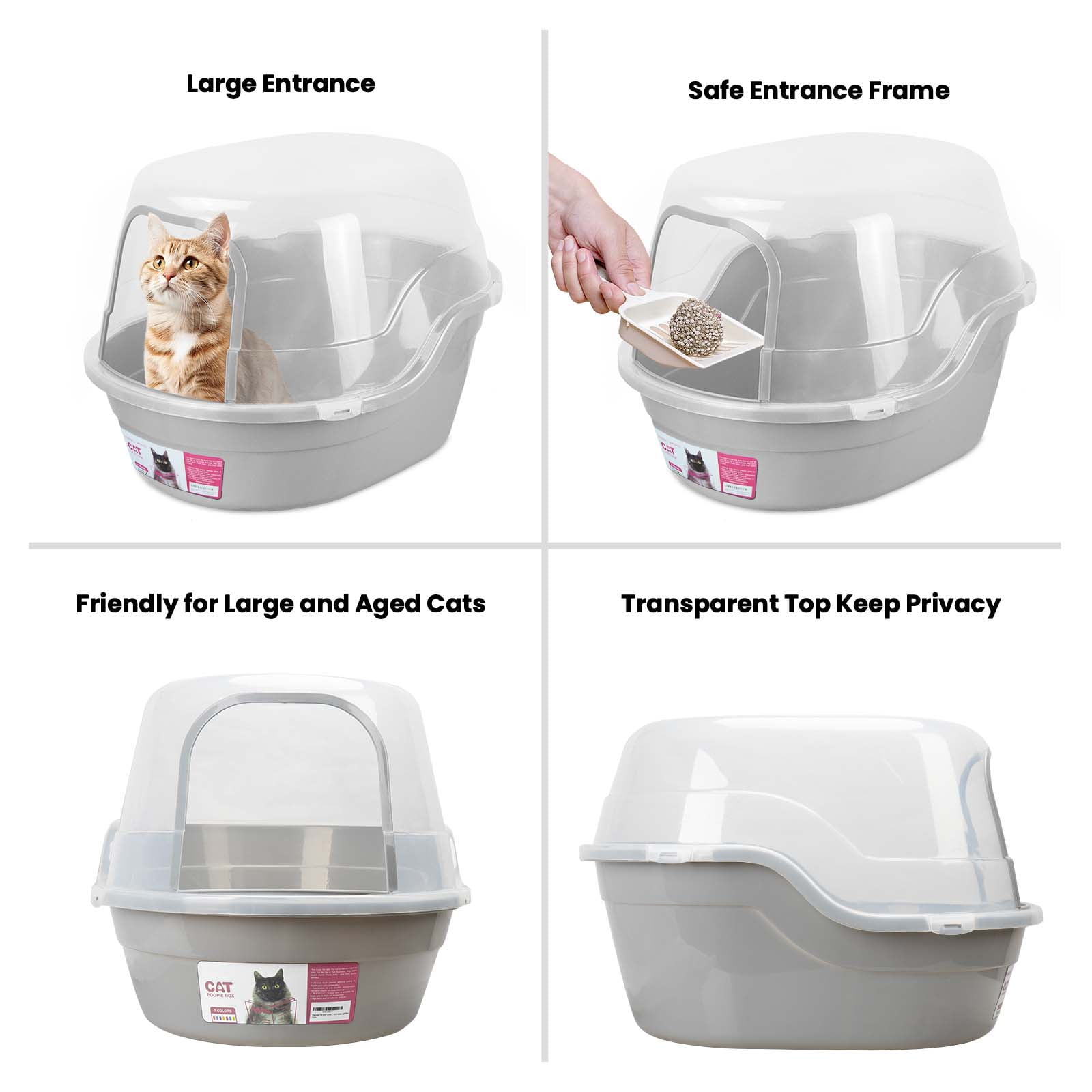 Petfamily Extra Large Cat Litter Box, Color Gray, Jumbo Hooded, 24.8 x 20 x 16.5 in