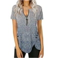 thumbnail image 2 of Wycnly Womens Blouses and Tops Dressy Fashion Zipper Side Button Slit Irregular Hem Tunic Shirts Summer Floral Print V-Neck Short Sleeve Cute Tees Tops White XXXXL, 2 of 5