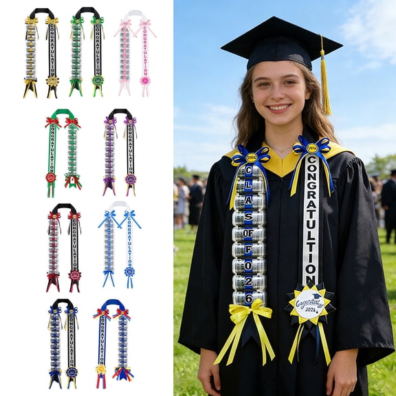 2026 Graduation Money Lei with 11 Cash Holder Double Braided Grad Ribbon Leis Graduation Gifts for Class of 2026 High School College Party Supplies