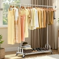 thumbnail image 6 of Baokaler 500 lbs Clothing Rack Heavy Duty Hanging Rack with Shelves Collapsible Clothes Racks on Wheels Rolling Garment Rack for Hanging Clothes Portable Adjustable, Chrome Finish, 6 of 9