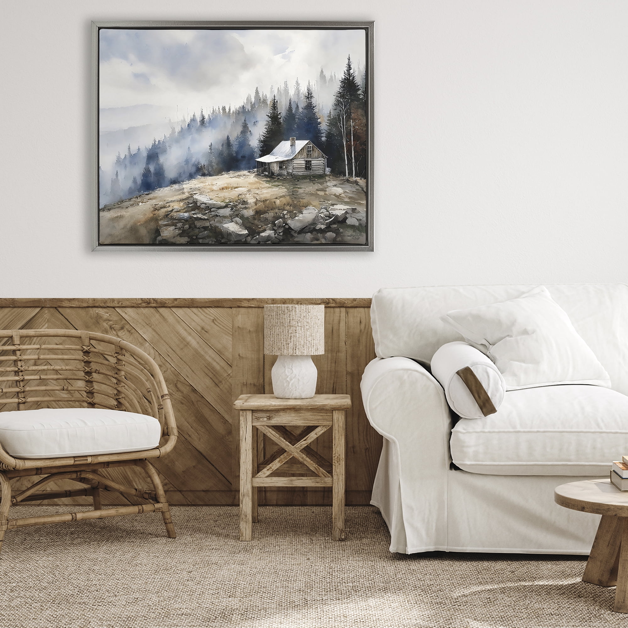 Stupell Industries Misty Cabin on Ridge Gray Framed Floater Canvas Wall Art, design by Franklyn Gregory