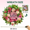 thumbnail image 2 of Summer Peach Wreath for Front Door 24 Inch, Artificial Pink Rose & White Peony Floral Wreath with Welcome Sign, Faux Greenery Farmhouse Door Decor for Indoor Outdoor Home Porch Wall, 2 of 7