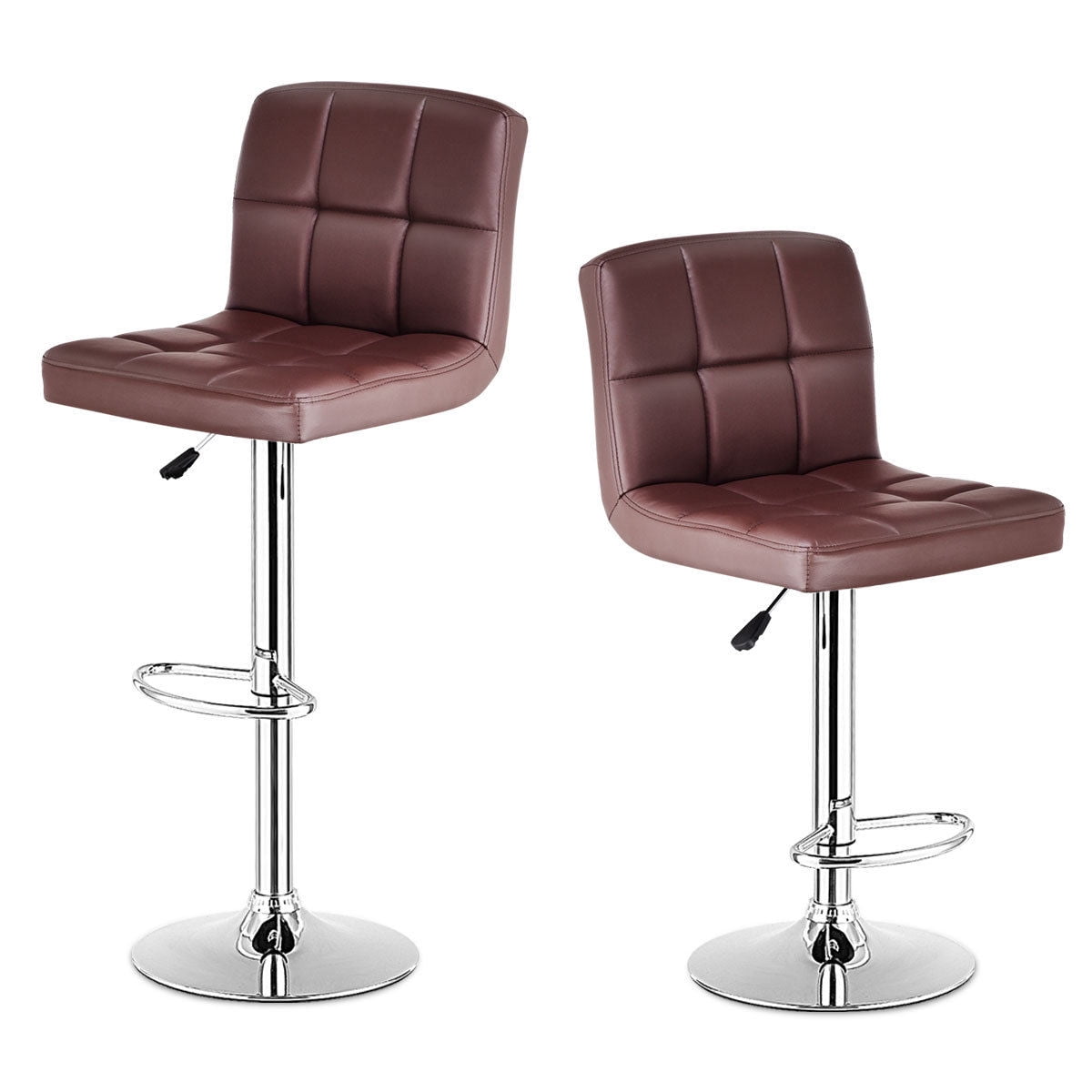 Costway Set Of 2 Bar Stools PU Leather Adjustable Bar Stool Swivel Pub Chairs Brown by Costway