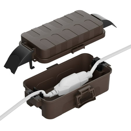 RESTMO Small Outdoor Electrical Box Waterproof w/Detachable Shield Covers, IP55 Extension Cord Cover for Plug, Outlet, Holiday Lights, Weatherproof Connection Box(Inner 5.9 x 3.2 x 1.8inch), Brown