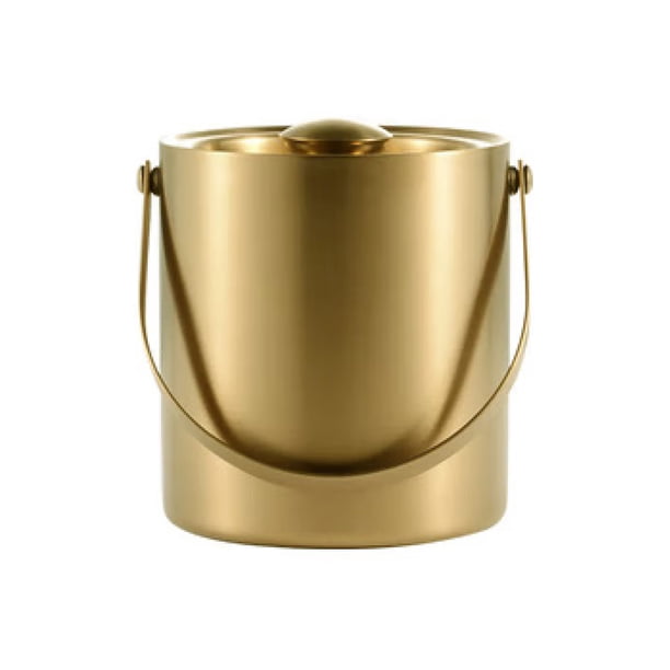 Cubiteras de hielo de metal Cubitera de hielo de doble pared con tapa y mango cómodo, cubeta de hielo aislada de acero inoxidable, accesorios de barra for el hogar, dorado, 2L