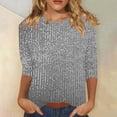 thumbnail image 6 of cocolona Womens Sequin Tops Sparkly Round Neck 3/4 Sleeve Shirts Dressy Casual Blouses Fashion Loose T-shirt, 6 of 6