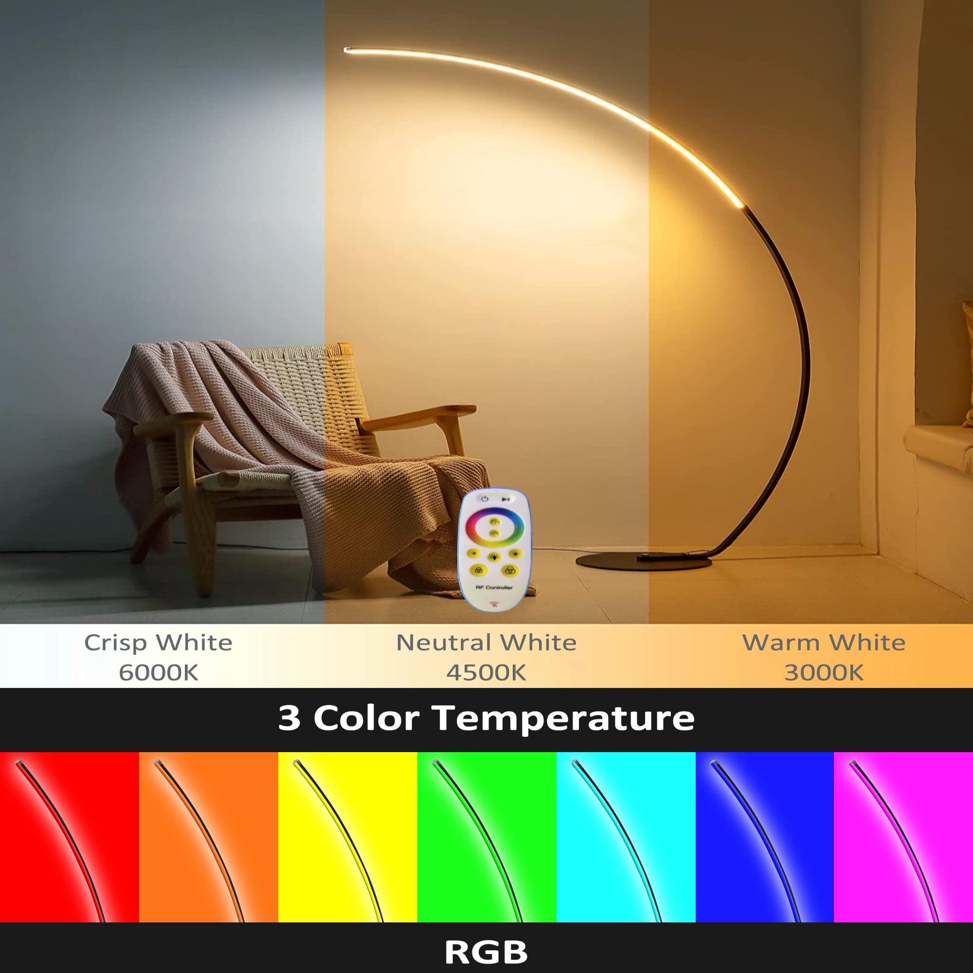 Lamp Depot 67" Modern Arc Floor Lamp,Curved Dimmable LED Lamp Tall Standing Light with Remote Control for Living Room Bedroom and Office