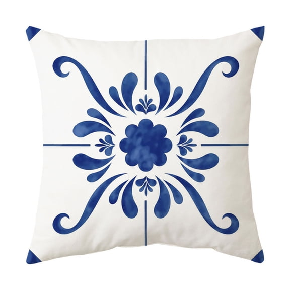 Btomtd Boho Throw Pillow Cover 18 x 18 Inch, Flower Printed Cushion Cover, Decorative Pillow Case for Sofa Home Decor, Blue