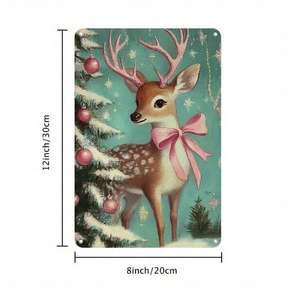 HELLOYOUNG 12x8 Inch Pink Christmas Santa Claus Deer Metal Sign, Vintage Wall Art for Living Room Kitchen Bedroom Home Decor, Festive Holiday Decoration