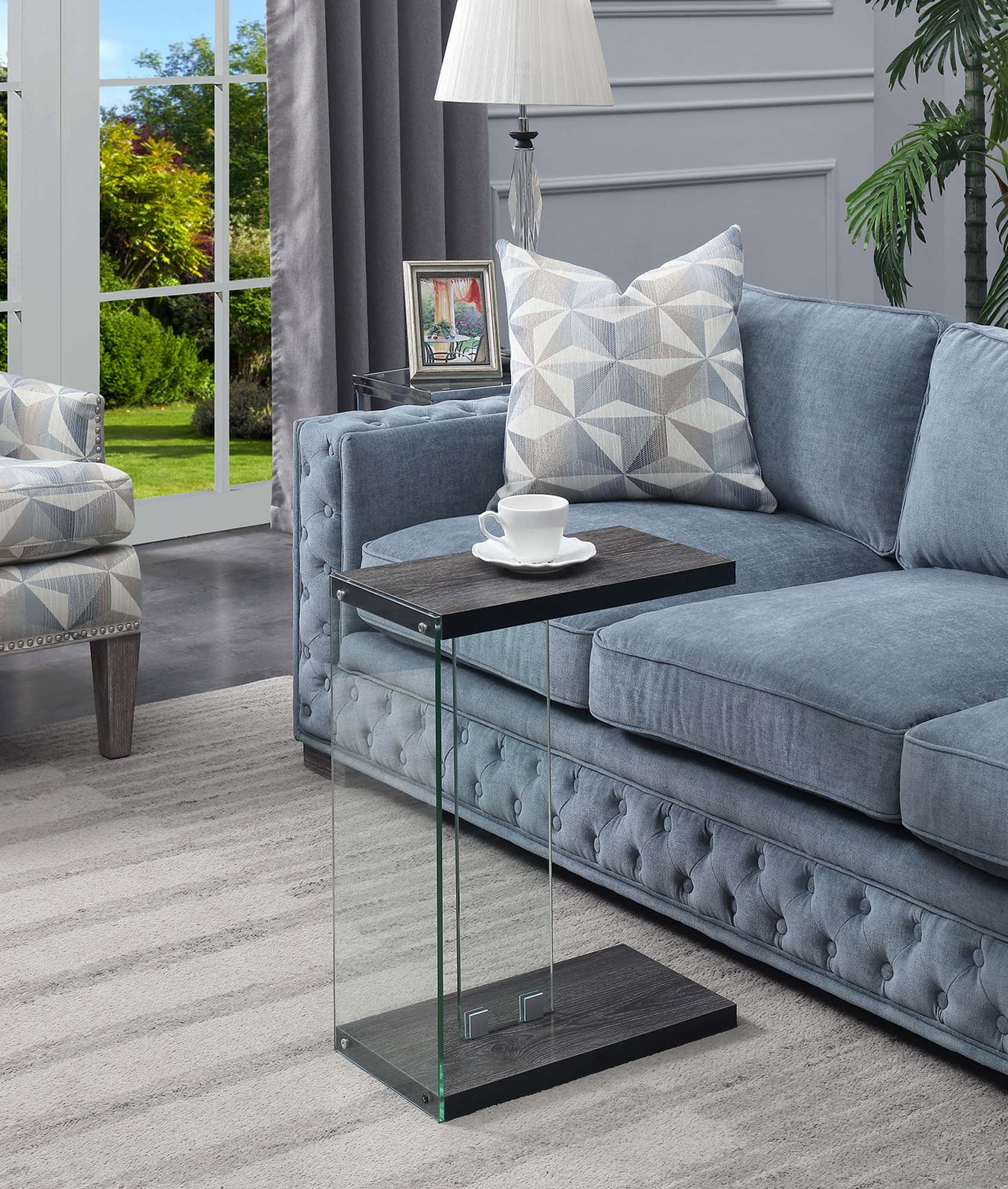 Convenience Concepts SoHo Glass C End Table, Weathered Gray/Glass