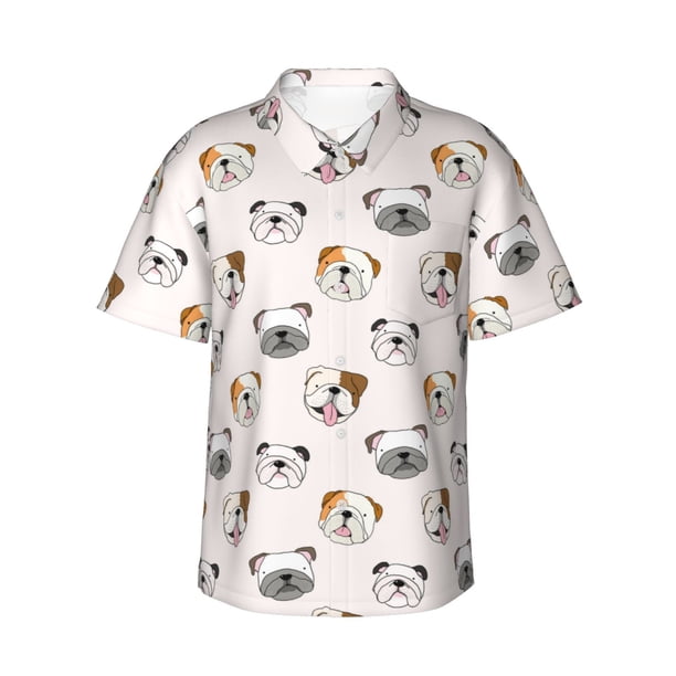 Balery Bulldog Face Camisas hawaianas de manga corta para hombre, camisas playeras de corte holgado, camisas de vacaciones con botones,3X-Large