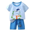 thumbnail image 1 of Uniforme escolar Honeeladyy para niños, camisetas casuales de manga corta con cuello redondo y pantalones cortos estampados, conjuntos para ocasiones especiales (azul claro, 2-3 meses), 1 of 3