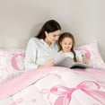 thumbnail image 4 of jejeloiu Personalized Gifts Bow Bedding Comforter Set,7 Pieces,Letter O Full Bedding Set,Pink Bow Bowknot Fitted Sheet Flat Sheet,Lightweight Room Decoration Reversible, 4 of 6