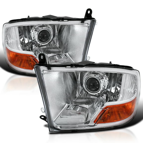 Spec-D Tuning Chrome Projector Headlights Compatible with 2009-2018 Dodge Ram 1500, 2010-2018 Dodge Ram 2500/3500, Left   Right Pair Headlamps Assembly