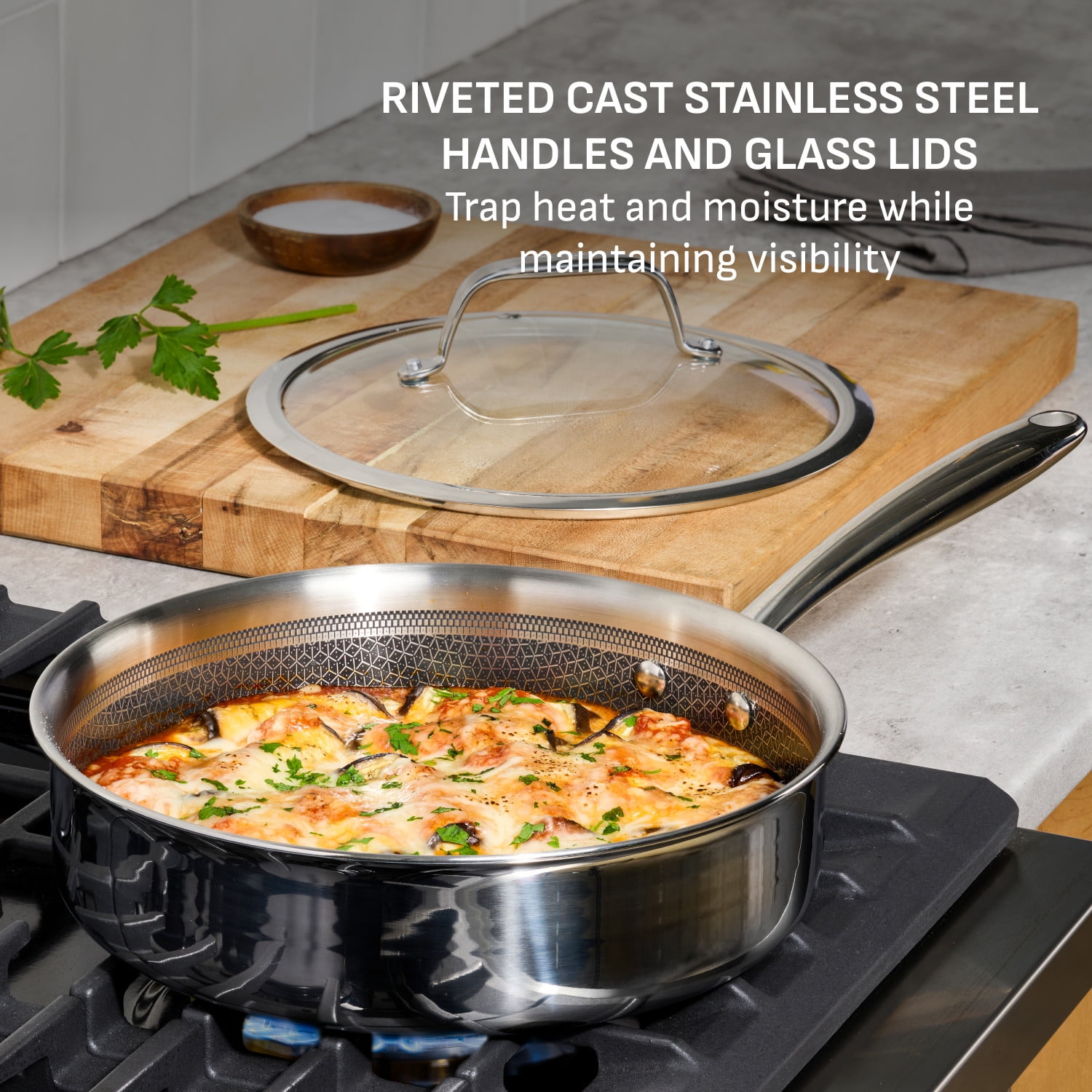 T-fal Ceramic HybridMesh Stainless Steel, 12.5 inch frypan with Lid