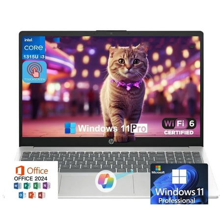 HP 2025 15.6" Touchscreen Laptop, Core i3-1315U 4.5GHz, 12GB RAM, 512GB SSD, Windows 11 Pro   Office 2024, Natural Silver,