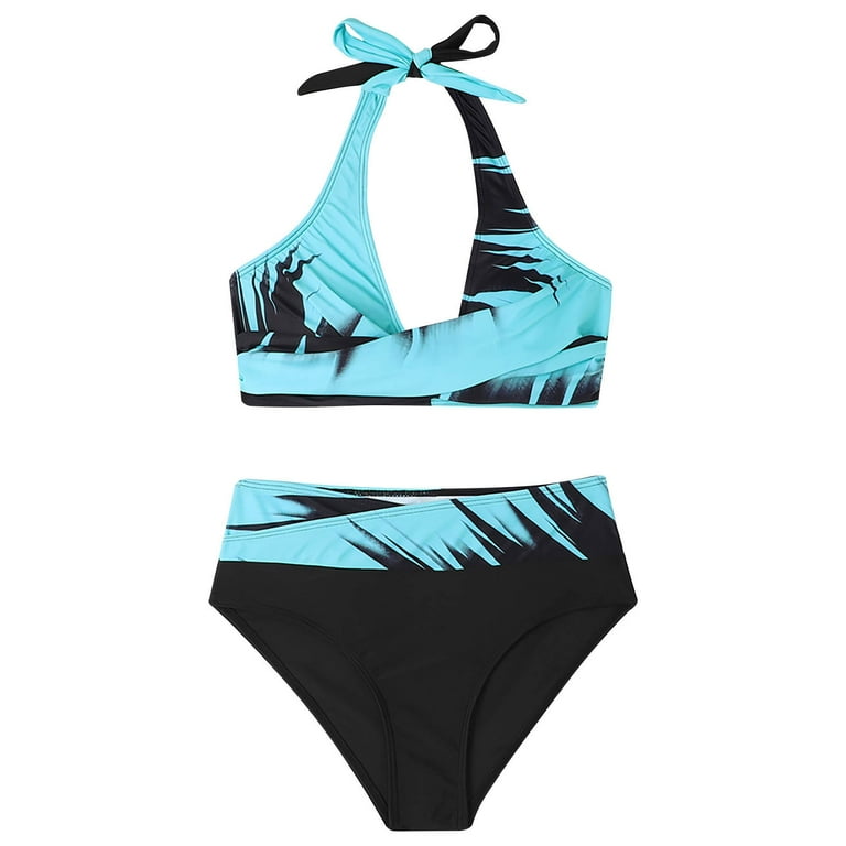Rollback Women's Bikini Swimsuit Stripe Colorblock Print Beachwear High  Waist Open Back Swimwear Sets Summer Fashion Cozy Outfits for Girls Strappy Bathing  Suit Female Leisure Blue 12 