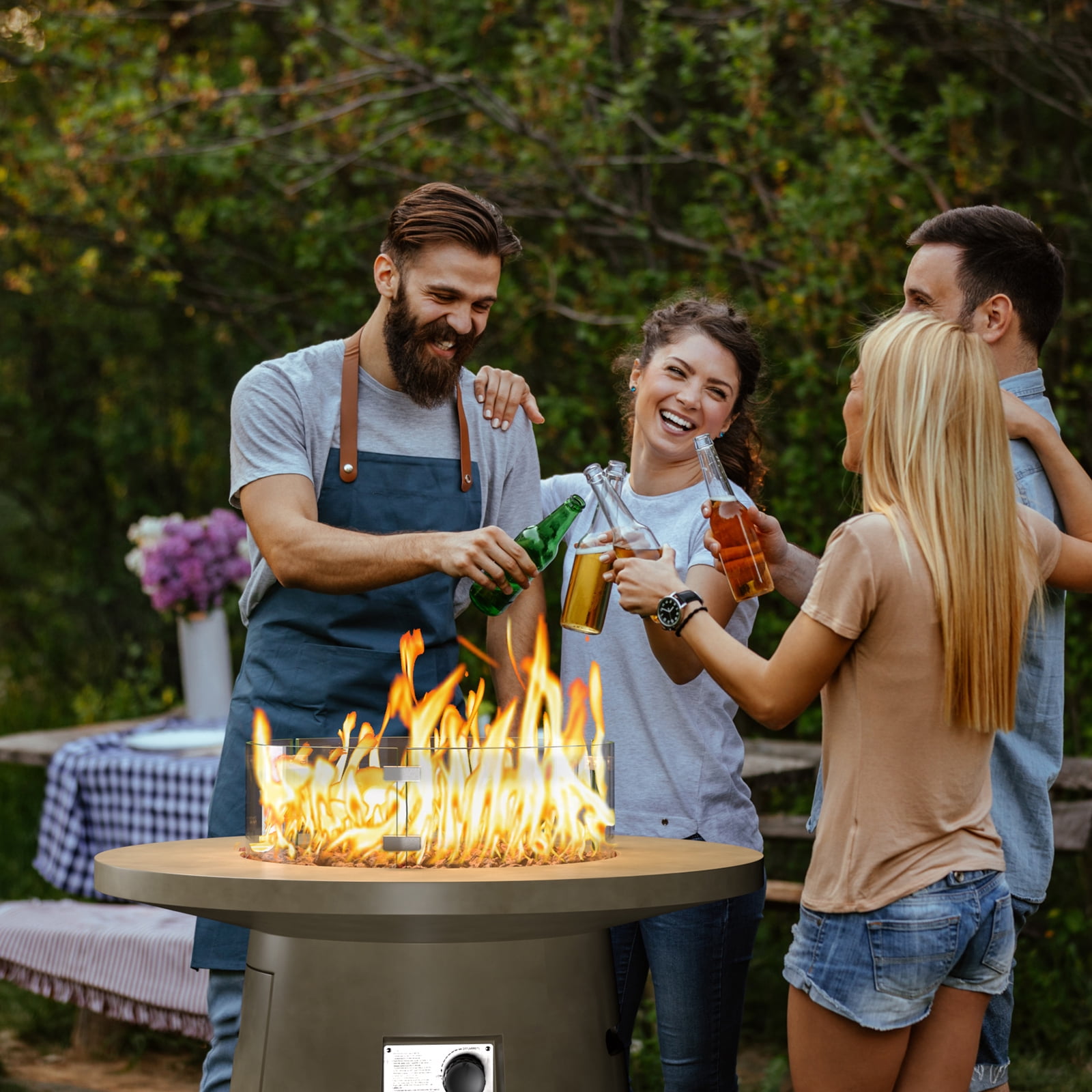 VENTOPYR 31.5-Inch Round Propane Fire Pit, Magnesium Oxide Table, 40,000 BTU Burner, Lava Rocks Included