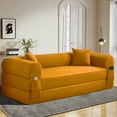 thumbnail image 4 of VFD 3-Seat Convertible Sleeper Sofa Bed with 2 Pillows, Teddy Sofa Corduroy Folding Mattress Couch, No Assembly Required Floor Sofa Lounge Boneless Couch for Living Room Bedroom, Yellow, 4 of 9