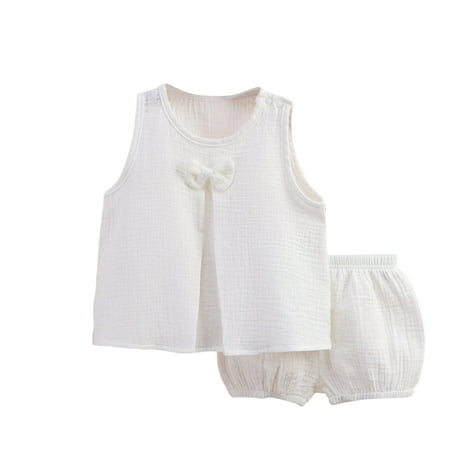 JingChang 2 Piece Toddler Baby Kids Open Front Vest Jacket Baby Bloomers Unisex Baby Girls Boys Cotton Linen Blend Shorts