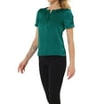 thumbnail image 4 of INSPIRE CHIC Women's Casual Henley Shirts Pleated Round Neck Puff Sleeve Blouse Top, 4 of 5